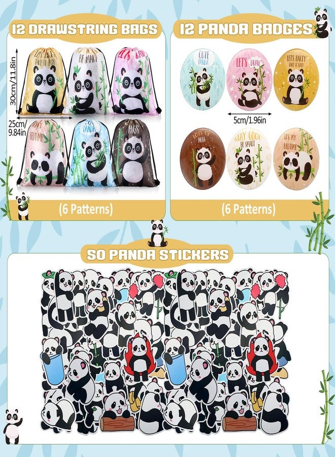 Abbylike 117 Pcs Panda Party Favors for Kids Panda Themed Birthday Party Decorations Include Stickers Keychain Notebook Drawstring Bags Badges Pens Silicone Wristbands - Image 3